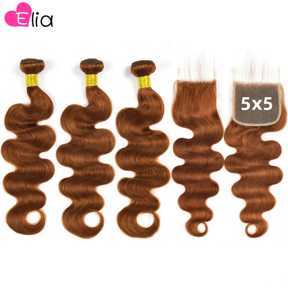 Ginger Bundles with Closure Human Hair Wig Bundles with 4x4 5x5 Lace Closure Brazilian Remy Hair Body Wave Bundles with Closure