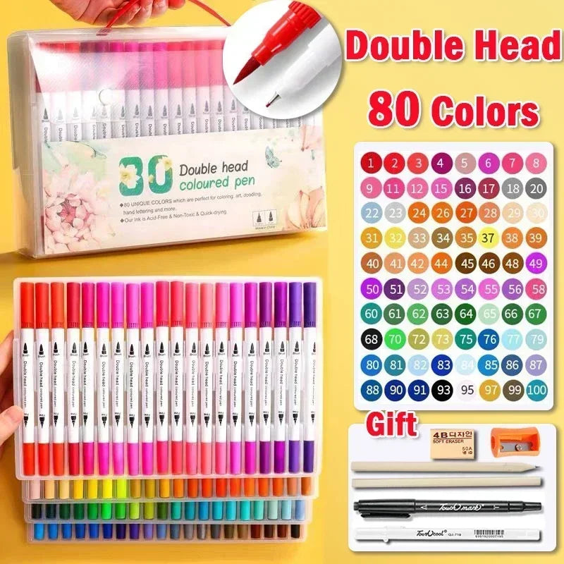 168 Color Marker Pen Set Manga Double-Headed Comic Highlighter Art Painting Drawing Sketch Graffiti Watercolor Stationery