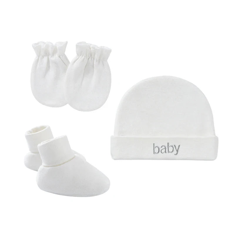 Newborn Birth Set Cotton Boy Girl Accessories Photography Props 3Pcs Set Baby Hat+Gloves+Foot Cover Anti Scratching Baby Stuff