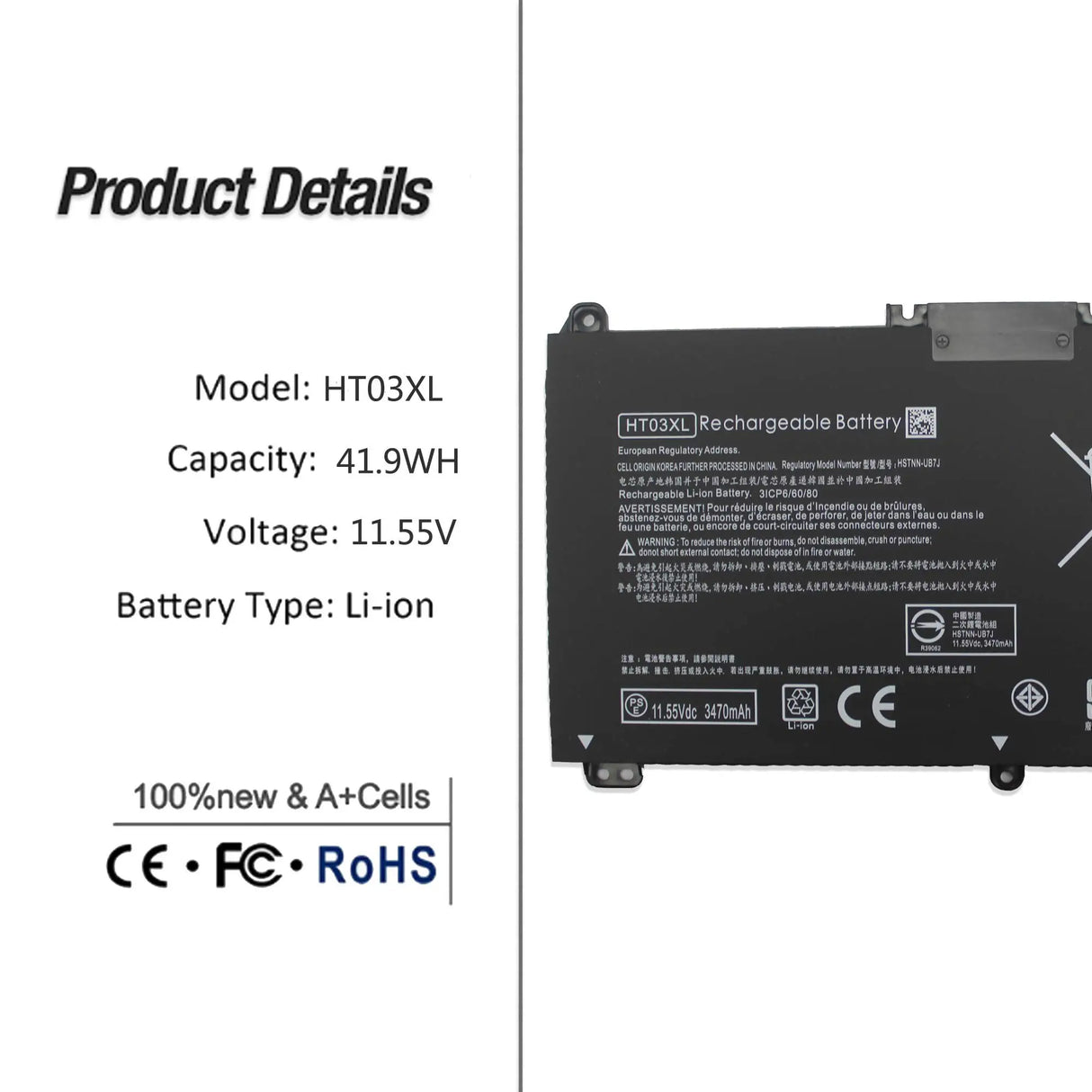 HT03XL L11119-855 Laptop Battery for HP Pavilion 14-CM 14-CK 14-DF 14-MA 14Q-CS 15-DA 15-CS 15-CW 17-CA HP 240 245 250 G7 340