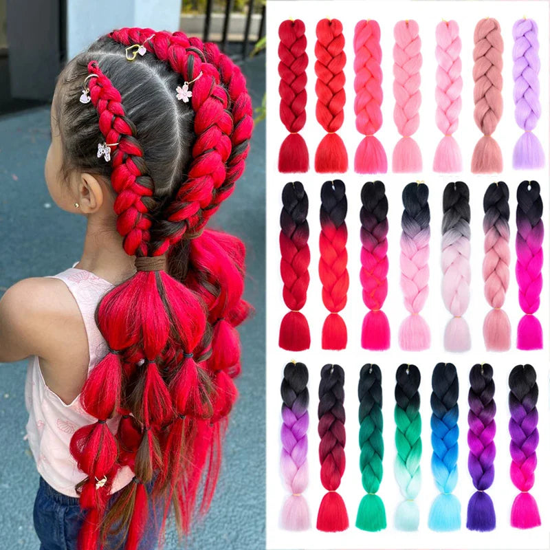 Synthetic Jumbo Braiding Hair Extension 24 " Heat Resistant Fiber In Bulk Ombre Synthetic Jumbo Braids Hair For Red Black Women