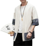 Men's Japanese Kimono Cardigan Loose Cotton Linen 3/4 Sleeve Open Front Casual Summer Shirt Jackets