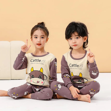 Autumn Cotton Sleepwear Sets for Children Baby Girls Lovely Heart Pajamas 2Pcs Long Sleeve Shirts+Pants Loungewear Kids Clothing