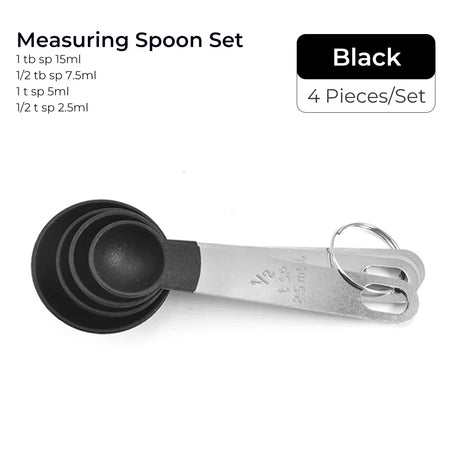 4pcs Baking Tools Kitchen Measuring Spoon Set Stainless Steel Handle Measuring Cup With Scale Measuring Spoon Kitchen Gadgets