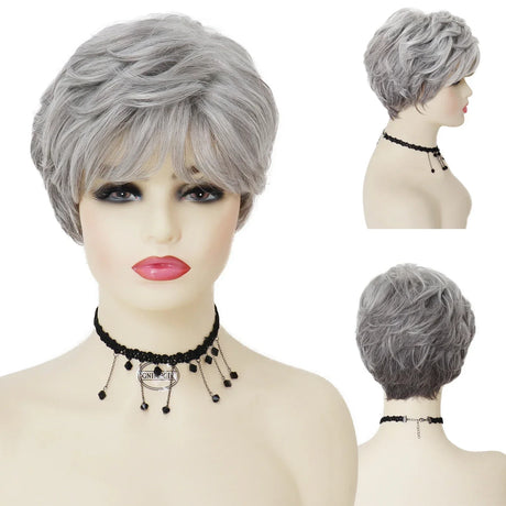 GNIMEGIL Synthetic Short Pixie Cut Wig Women Natural Hairstyle Bangs Wig Blonde Mix Brown Soft Straight Wig for Chemo Patient