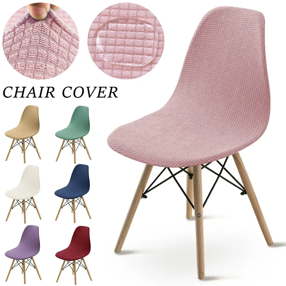 Waterproof Shell Chair Covers Polar Fleece Plain Chair Seat Covers Jacquard Spandex Chair Slipcover for Banquet Office Party Pet