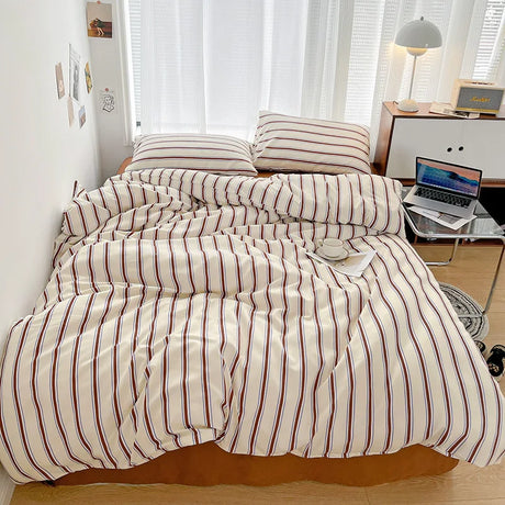 3PCS Bedding Set Nordic Colorful Striped Printing Duvet Cover And Sheet  Adult Single Double Queen Comforter Sets 200x230cm