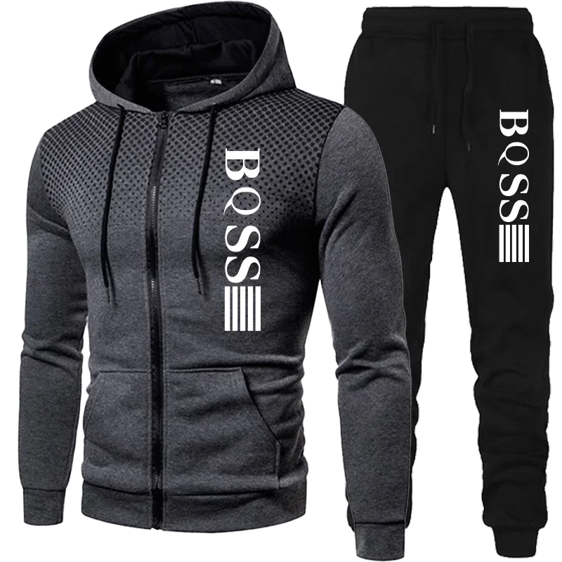 Costem for Men Clothing Spotted Sweatshirt Suit Hoodie and Pants Suit Mens Fashion Suits Men's Winter Clothes New Two Piece Set