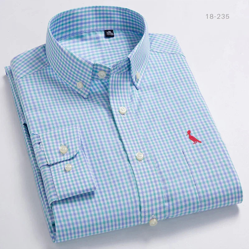 New 2021 camisas Spring Autumn Shirts High Quality Men's Plaid Cotton Button Collar Formal Long Sleeve Men's resevaed