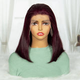 99J Burgundy Straight Short Wig Double Drawn 13x4 Lace Front 99J Bob Wig Straight Bob Human Hair Wig Remy Hair