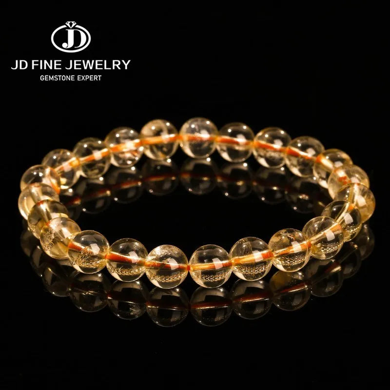 JD Natural Stone Citrines Beads Bracelet Women Yellow Quartz Crystal Yoga Meditation Reiki Healing Stretch Bangles Female Gift