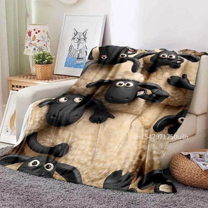 Cartoon Sheep S-Shaun Blanket Children Flannel Blanket Portable Home Travel Camping Sofa Picnic Blanket