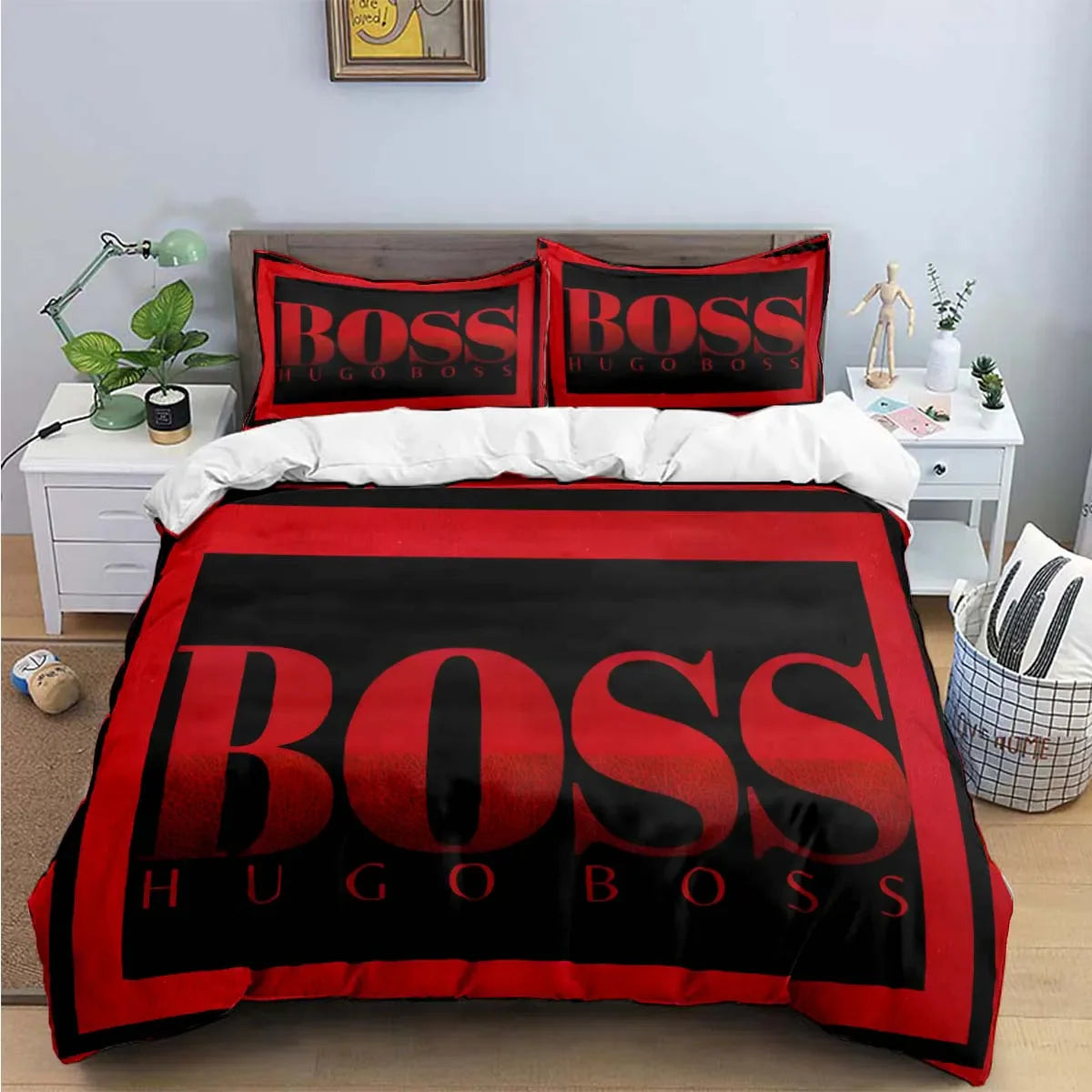 H-Hugo Boss Logo Print Bedding Sets Exquisite Bed Supplies Set Duvet Cover Bed Comforter Set Bedding Set Luxury Birthday Gift