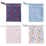 HappyFlute 30*36CM Dry&Wet Random-Print-4Pcs 2Pocket Zipper Snap Handle Can Be Hung Waterproof&Washable Mummy's Cloth Diaper Bag