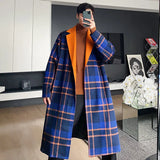 IEFB Casual Loose Men's Woolen Coat Plaid Lapel Contrast Color Male Outerwear 2023 New Fashion Tide Loose Men Clothing 9C3586