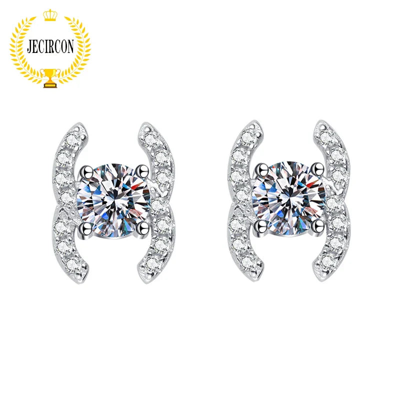 JECIRCON 925 Sterling Silver Moissanite Stud Earrings Small Fragrant Style High-end 1 Carat D Color Diamond Jewelry for Women