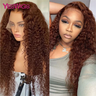 13x4 Deep Curly Chocolate Brown Colored Lace Front Human Hair Wigs For Women Pre Plucked Water Wave Transparent Lace Frontal Wig