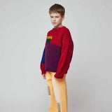 Children's Sweater Winter 23 Boys Color-blocked Pullover Warm Knit Sweater Girls Cartoon V-Neck Cardigan Alphabet Sweater