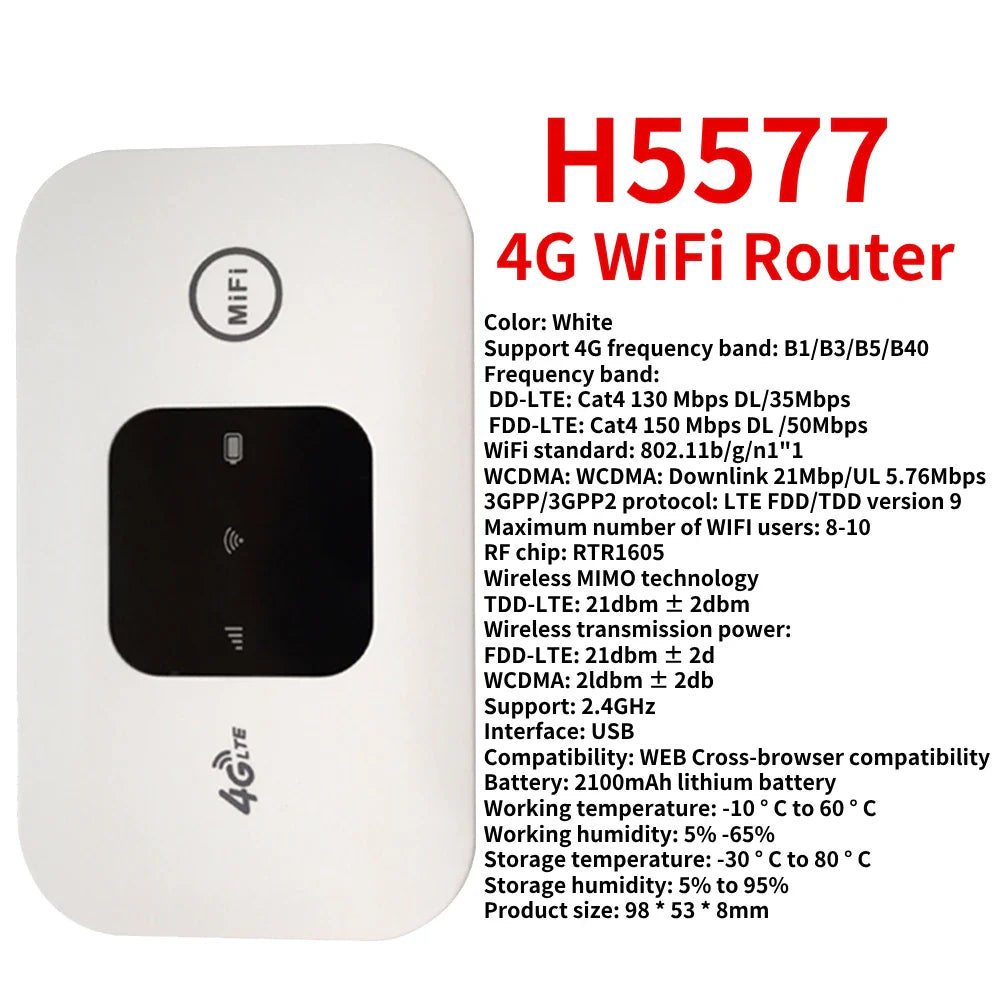 150Mbps 4G LTE WiFi Router Portable Pocket Wifi Router Mobile Hotspot Wireless Unlocked Modem With Sim Card Slot Repeate 2100mAh