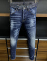 new brand dsq Men Jeans Badge Printed dsq Coolguy Beggar Denim Long Pants Straight Pockets Hole Zipper Button blue jeans pant