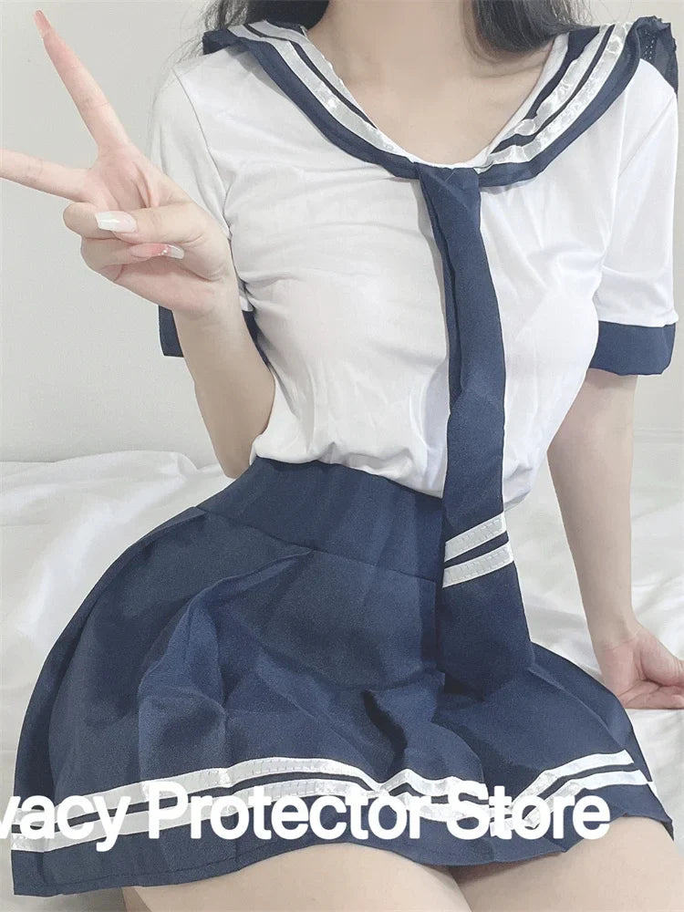 Sexy Lingerie School Student Uniform Role Play Costume Women Cute Mini Skirt Tight Blouse Set Porn College Girl Cosplay Anime