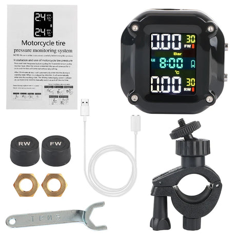 Motorcycle TPMS Tire Pressure Sensors 0-6.6Bar Monitor System High Precise Colorful Display Tyre Tester Motorbike Accessories