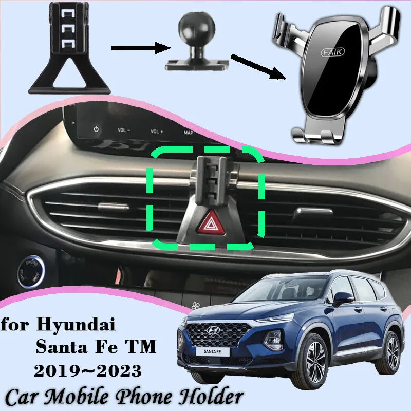 Car Mobile Phone Holder For Hyundai Santa Fe TM 2022 2021 2020 2019 2023 Air Vent Bracket GPS Gravity Mount Support Accessories