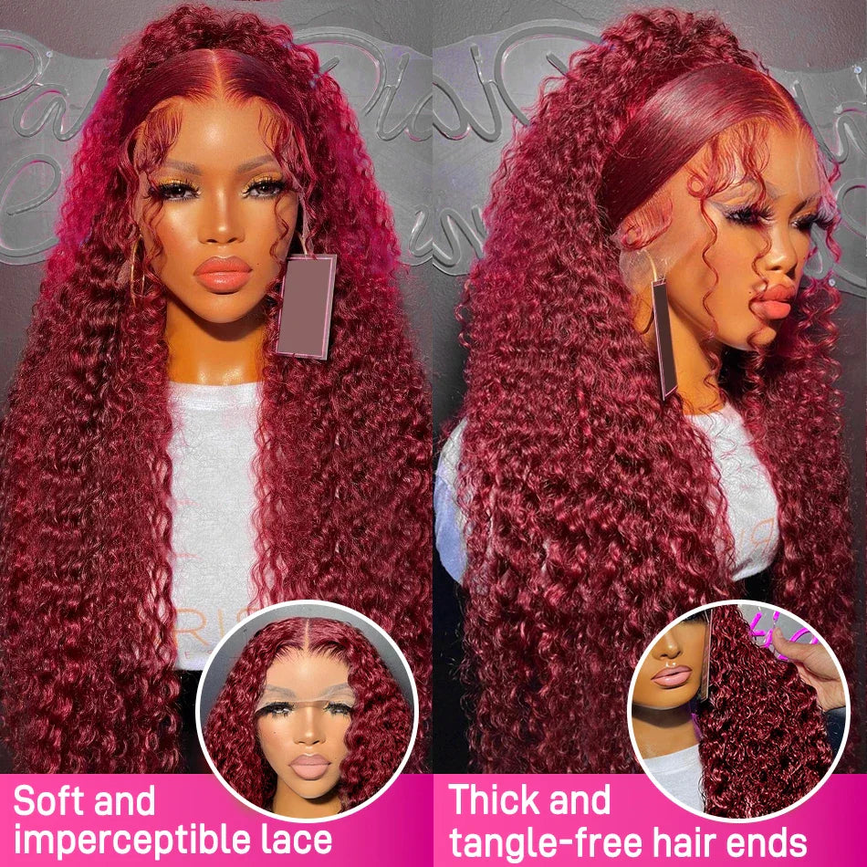 99j Colored Lace Front Human Hair Wigs Deep Wave Burgundy 13x6 Hd Lace Frontal Wig 13x4 Brazilian Glueless Preplucked Curly Wigs