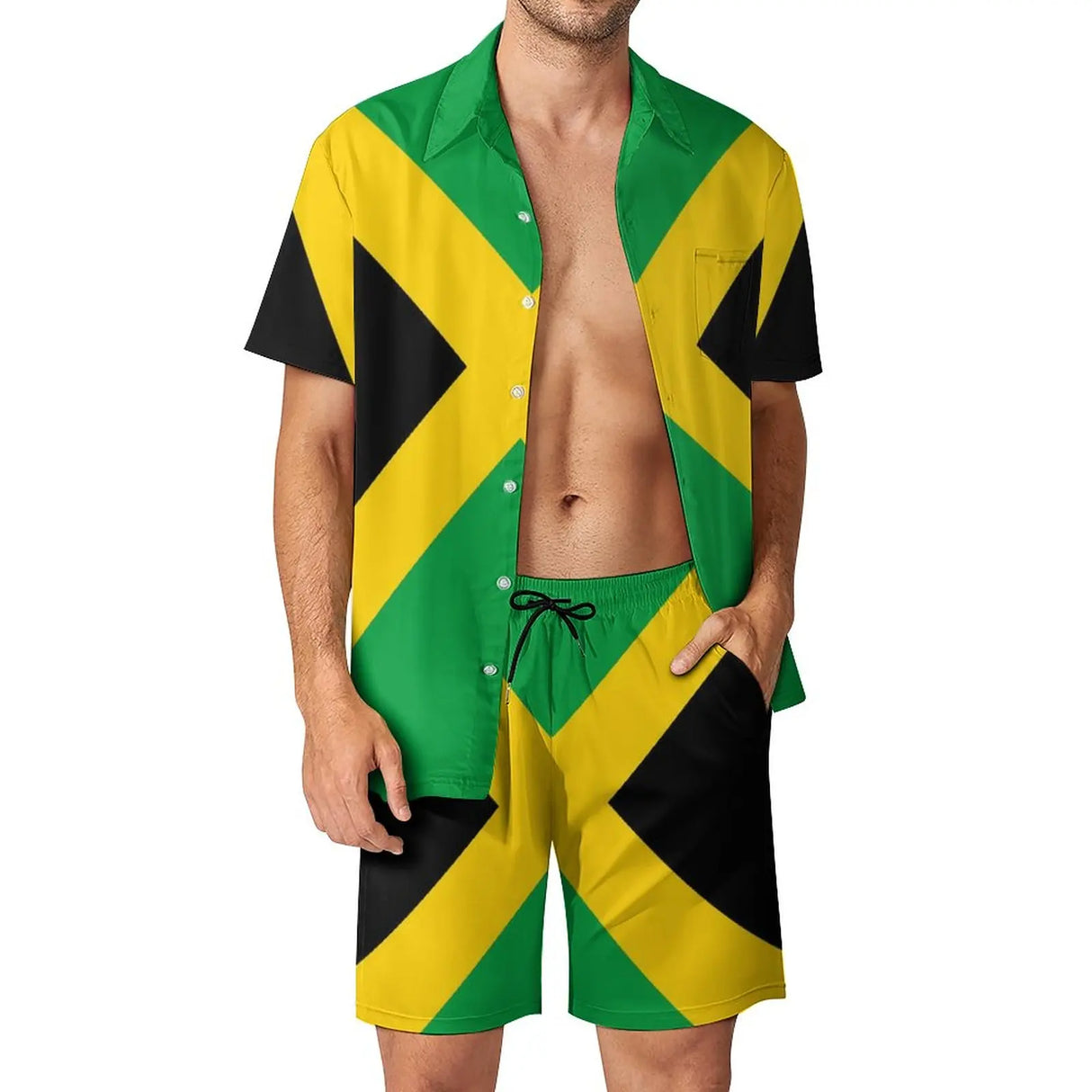 Jamaican Flag Men Sets Jamaica Cushion Aesthetic Casual Shirt Set Short-Sleeve Design Shorts Summer Vacation Suit Plus Size 3XL