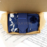 Viola Design Gift Box Hot Solid Floral Cotton Sock Necktie Set Clip Cufflinks Pin Hanky Men Wedding Party Daily Cravat Accessory