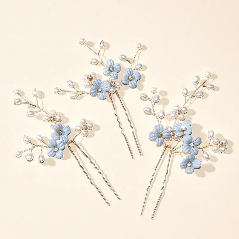 3pcs White Flower U Shaped Hairpin Pearl Elegant Hair Clips Hair Jewelry Accessories For Women Wedding Head Ornaments Hairpins