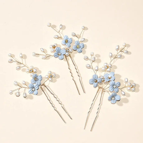 3pcs White Flower U Shaped Hairpin Pearl Elegant Hair Clips Hair Jewelry Accessories For Women Wedding Head Ornaments Hairpins