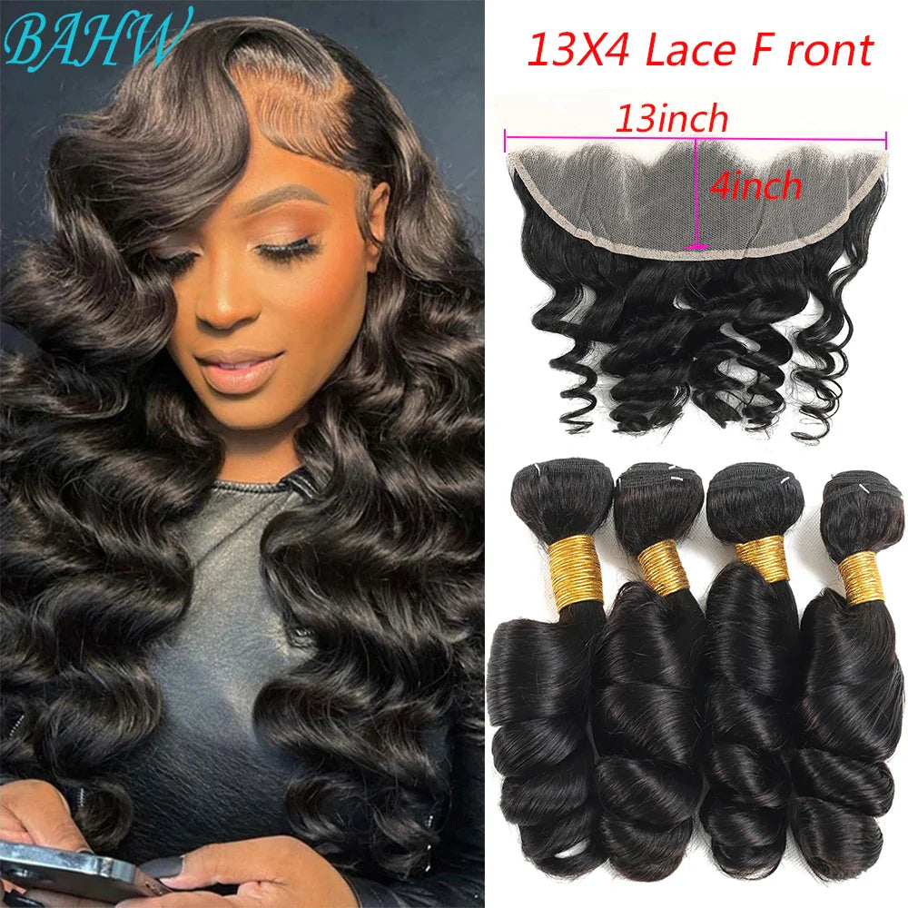 12A Malaysian Loose Wave Bundles With 13x4 Lace Frontal Human Hair 3/4 Bundles With Frontal Swiss Lace Indian Raw Hair Bundles