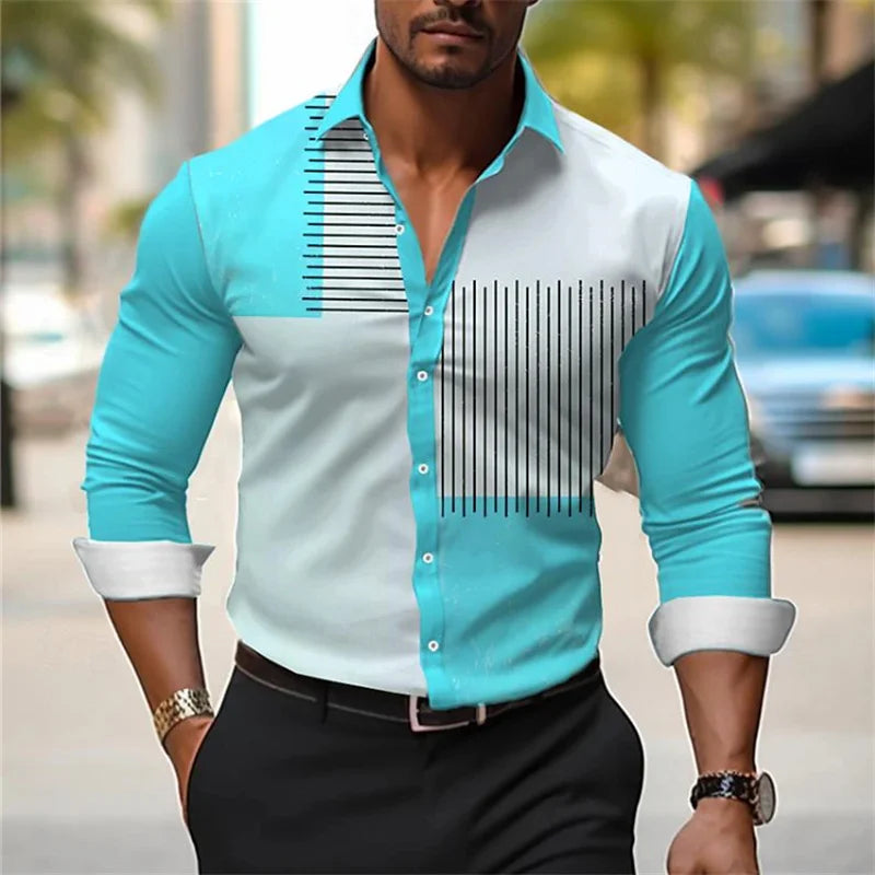 Men's button-up shirt casual business spring and summer large size long-sleeved striped print work daily vacation shirt