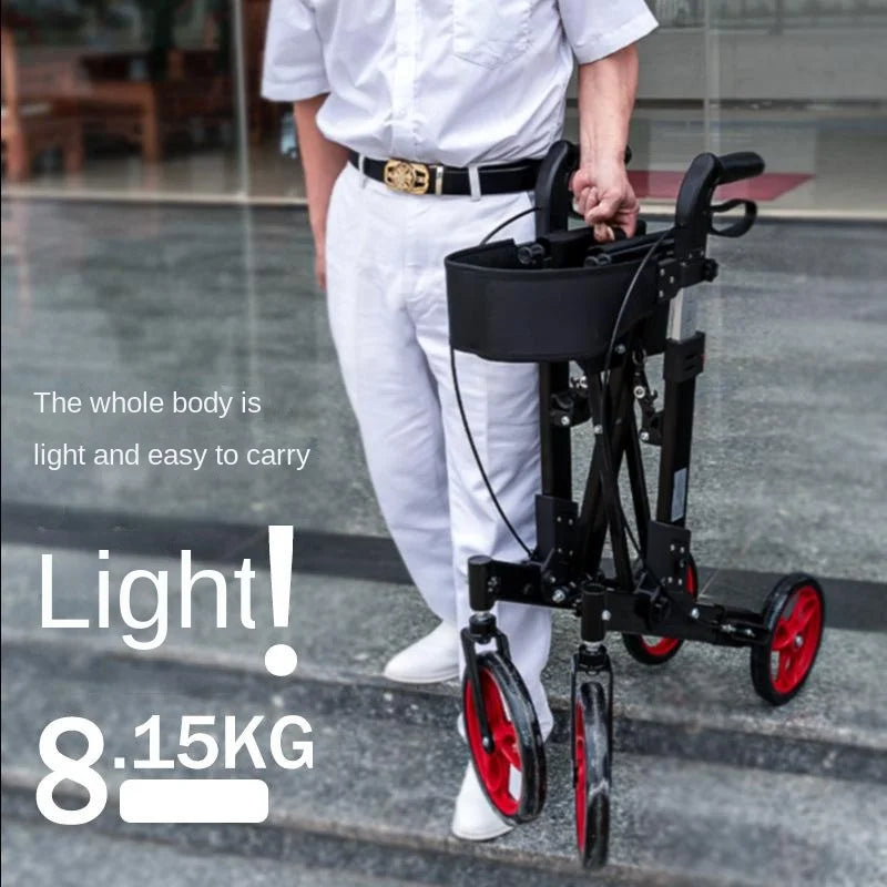 Elderly Trolley Walker with Four-Wheel Mobility Aids Aluminum Alloy Elderly Shopping Cart Lightweight Folding Portable Walker