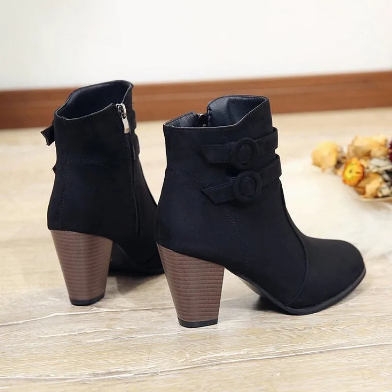 Retro Boots Women's Shoes 2023 New Square Heel Woman High Shoe Rubber Ankle Female Solid Platform Short Boots