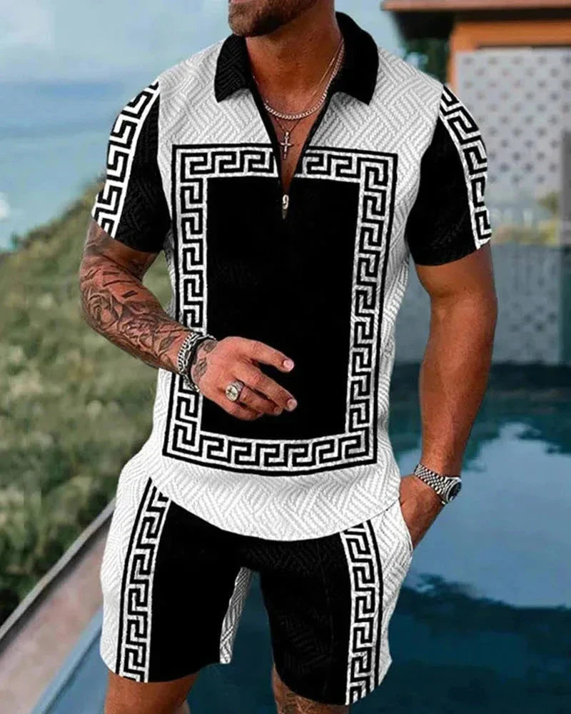 Hawaiian Polo Set Men Tracksuit Sets Summer 3D Beach Outfits Polo Shirt Shorts 2pcs Sets Zipper Coconut Tree Casual man Clothing