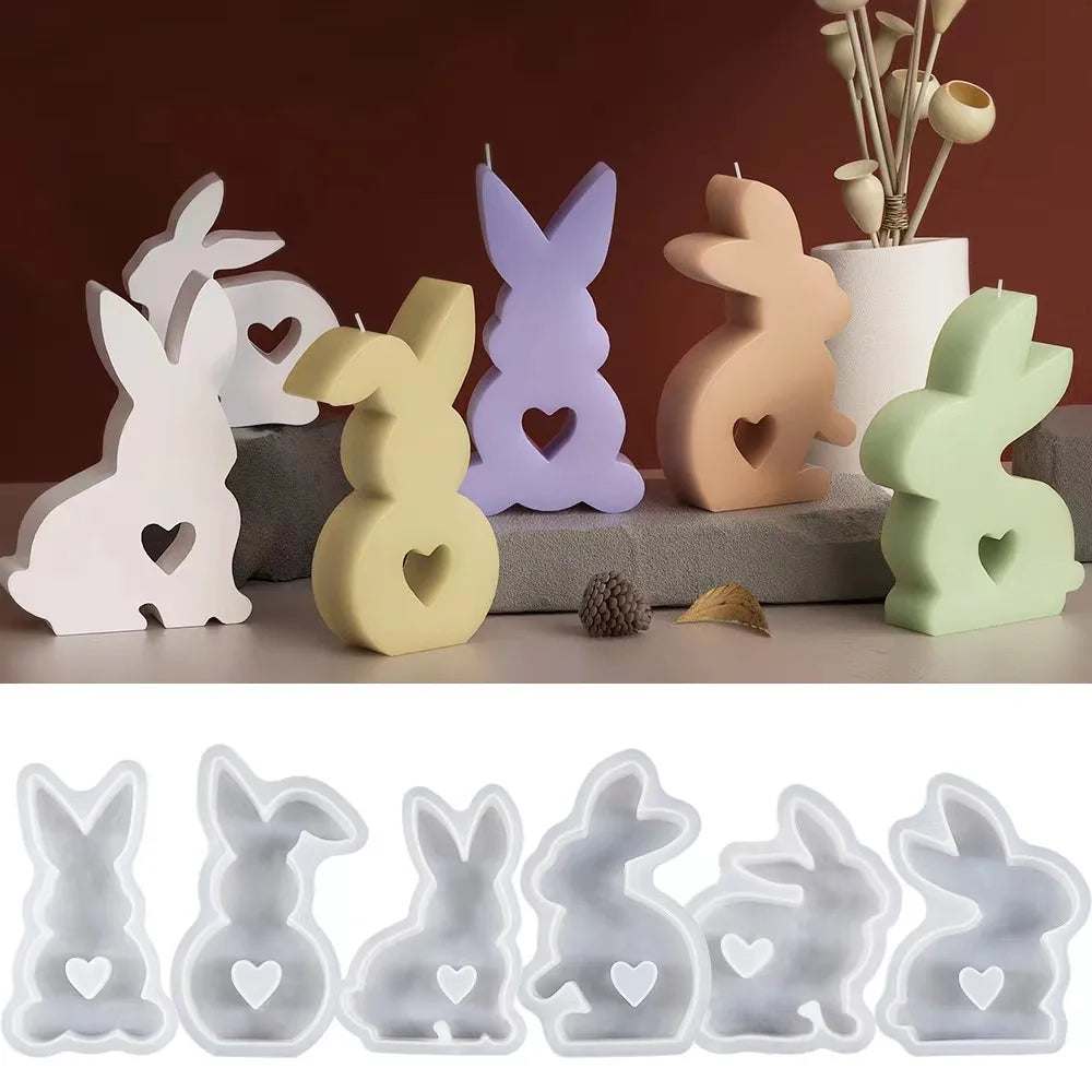 DIY Cement Gypsum Aromatherapy Silicone Mold Easter Love Rabbit Candle Mold Epoxy Resin Ornaments Mold Home Decoration