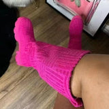 Luxury Brand Winter Women Boots Knee High Boot Knitted Sock Boots Platform Pink Long Boot Fashion Ladies Cotton Shoes Size 36-43