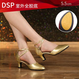 Women Glitter Leather Latin Dance Shoes Closed Toe Soft Sole Salsa Modern Shoe Tango Ballroom Dancing Shoes 3.5cm/5.5cm  Heel