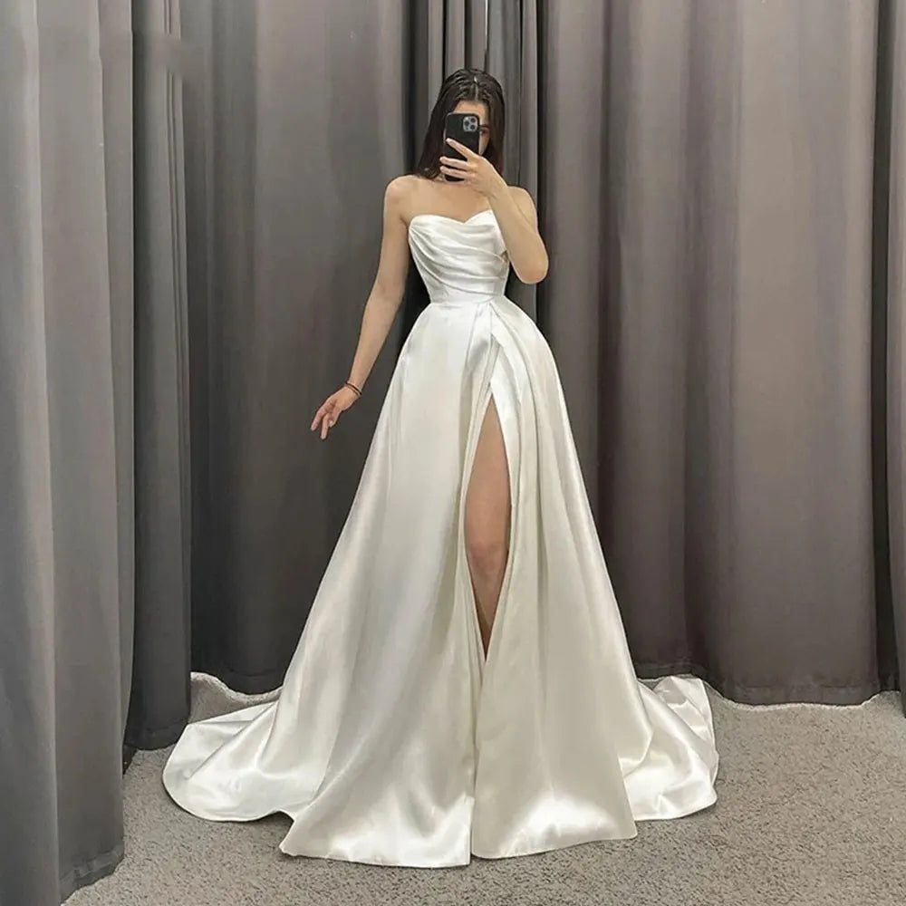 Elegant Pleats A Line Wedding Dresses Strapless Side Split Bridal Gowns  Sweetheart Wedding Party Sexy Gowns vestido 2024