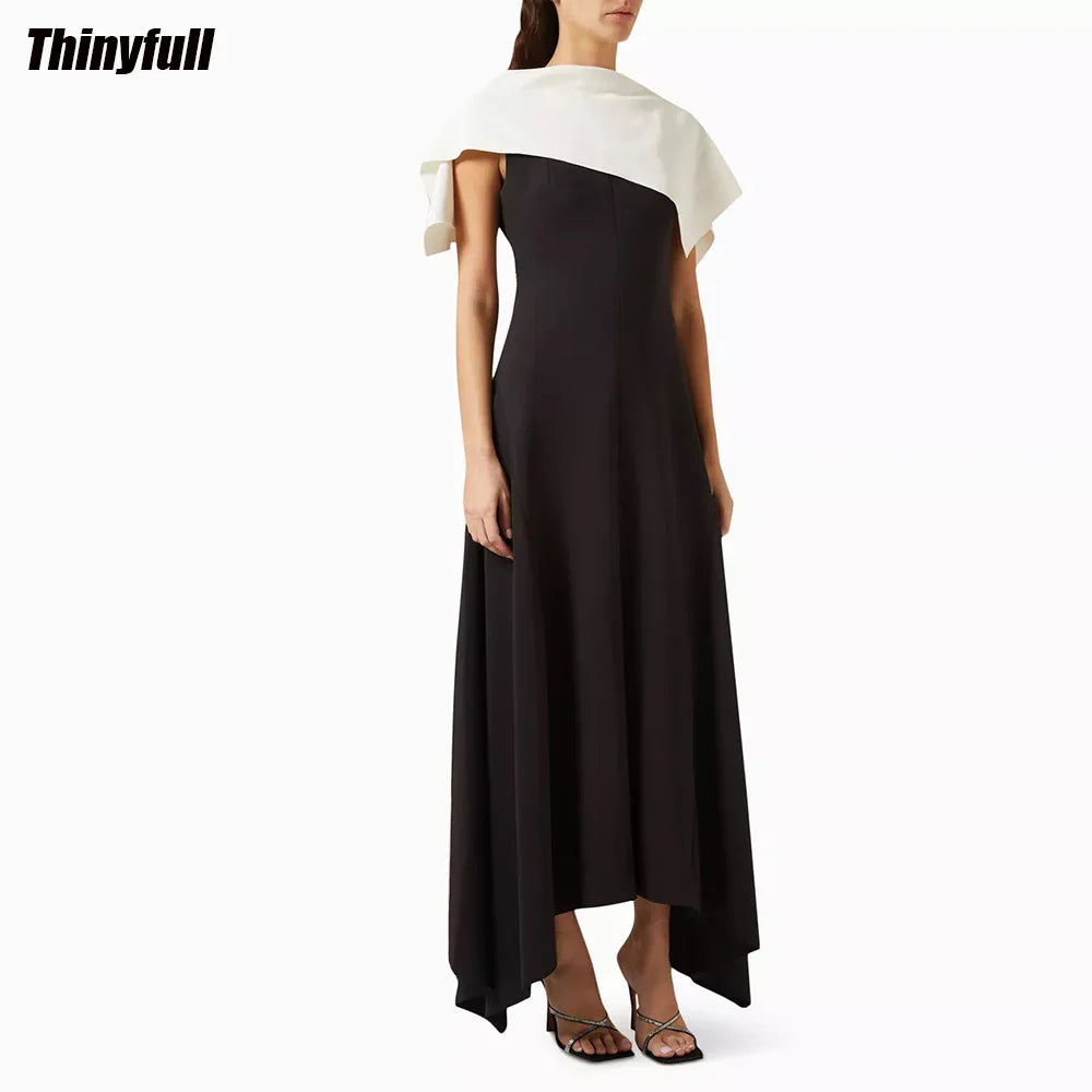 Thinyfull Black/White A-line Arab Prom Dresses Sleeveless Evening Party Gown Split Dubai Outfit Formal Occasion Dress