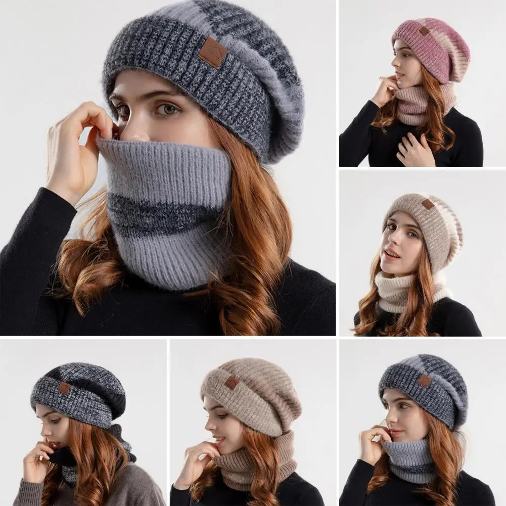 Women Knitted Scarf Soft Fleece Lined Hat Scarf Set for Women Warm Winter Beanie Windproof Scarf Combo Ideal for Cold