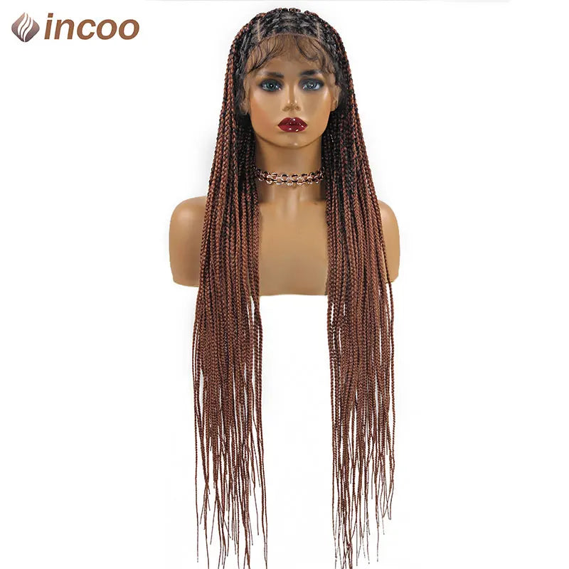 36‘’ Full Lace Braided wigs Lace Front Wig Long Criss Cross Knotless Box Braids Wig Ombre Synthetic Braided Wigs for Black Women