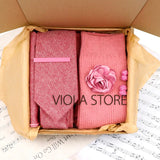 Viola Design 5PCS Gift Box Solid Cotton Sock Tie Sets Clip Pin Cufflinks Hanky Colorful Men Wedding Party Daily Cravat Accessory