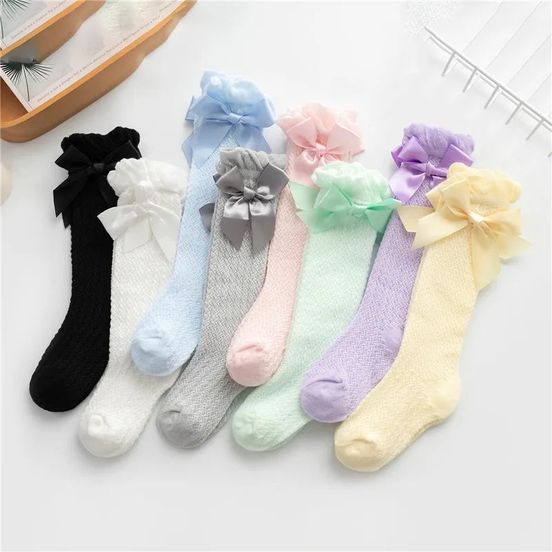 New Kids Socks Cute Bow Knot Baby Girls Knee High Socking Soft Children Socks Princess Toddler Leg Warmers Foot Warm 0-3years