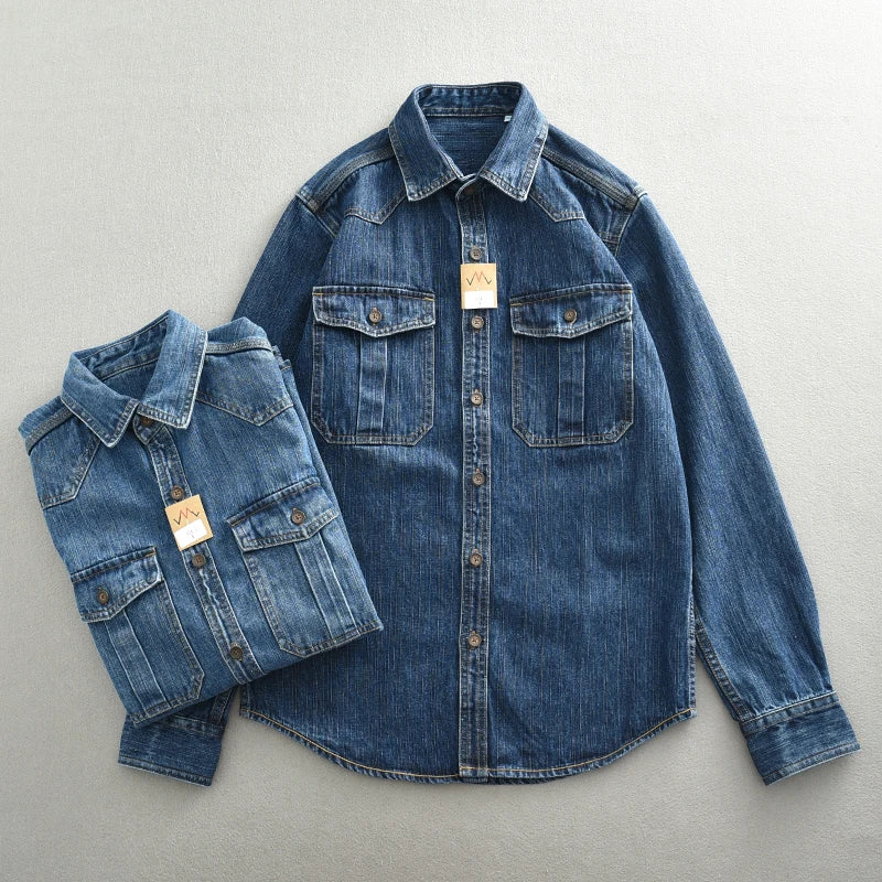 Heavy Duty Denim Shirt for Boys with Loose Fit and Long Sleeves