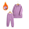 2023 New Arrivals Little Girls Clothing Tracksuit 2 Pieces Set Warm Fleece Plain Top Sweatshirt+Pants Loungewear Suit For Kids