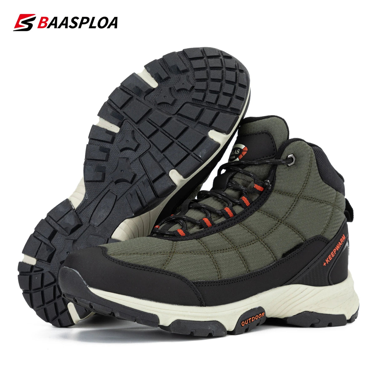 Baasploa Men's  Cotton Shoes Waterproof Outdoor Travel Hiking Shoes Warm Winter Sneakers Casual Walking Shoe Men's Thermal Boots