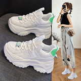 Fujin Genuine Leather Women Sneakers Chunky Shoes Dad 8cm Platform Wedge Sneakers Hidden Heel Casual Shoes Spring Autumn Summer